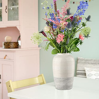 Ceramic Rustic Farmhouse Vase for Home Decor 9 inch Decorative Boho White Pottery Flower Vase for Centerpiece Living Room Bedroom Kitchen Bathroom Dining Table Mantel Shelf Decor - style: Boho-White