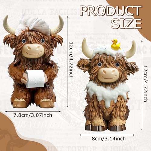 2 Pcs Resin Highland Cow Bathroom Figurines Decor, Bathroom Style - style: Bathroom