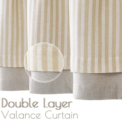 jinchan Stripe Linen Kitchen Valance Curtain, 50x16, 1 Panel, Beige - color: Boxter Striped | Beige on Linen, size: 50"W x 16"L (Pack of 1)