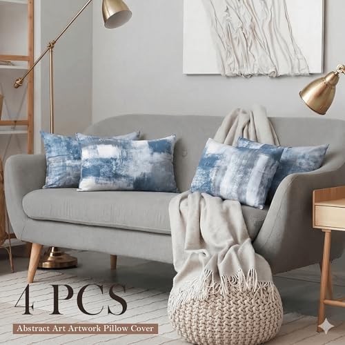 Modern Abstract Throw Pillow Covers 12x20, Blue & Grey Set of 4 - color: Blue and Grey, size: 20" x 12" (Pack of 4)