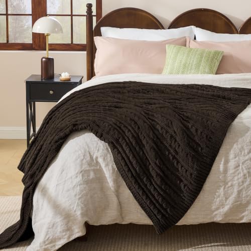 Cocoa Brown Cable Knit Throw Blanket,Extra Thick Cozy Sofa Blanket 50x60 - color: Cocoa Brown, size: 50"x60"