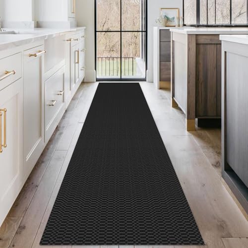 KOZYFLY 2x10 Long Runner Rug, Washable Non Slip Hallway Rug, Black/Grey - color: Black/Charcoal Grey, size: 2' x 10' (Rectangular)