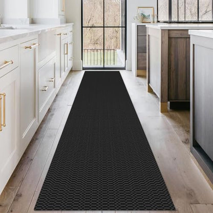 KOZYFLY 2x10 Long Runner Rug, Washable Non Slip Hallway Rug, Black/Grey - color: Black/Charcoal Grey, size: 2' x 10' (Rectangular)