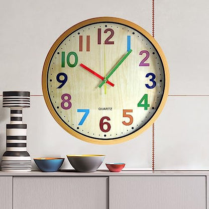 Wall Clock, 12 Inch Easy to Read Silent Non-Ticking Colorful Battery Operated Clock,for Bedroom,Living Room,Kitchen,Office,School Classroom (Yellow) - color: Yellow