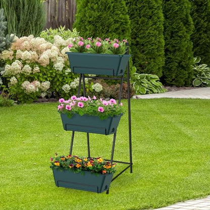 Raised Garden Bed 3 Tier Vertical Garden Planter Standing Garden Bed Planter Box Outdoor Herb Planter with Drainage Holes Removable Tray for Patio Balcony Porch Green - color: Green