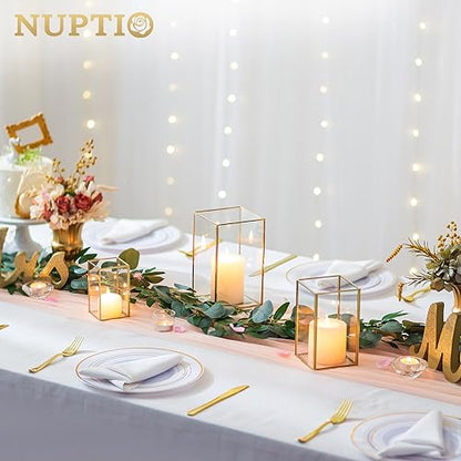 NUPTIO Hurricane Candle Holder Centerpieces: 6 Pcs Glass Candles Lantern - color: Gold, size: 8.1 & 6.5 & 4.7 inch H - 6 Pcs