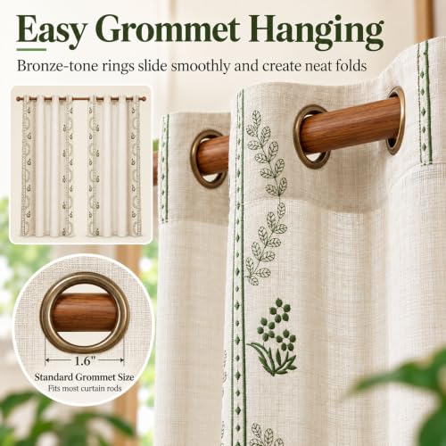 Green Embroidered Grommet Curtains, 55 in Wide, 2 Panels - color: Grass Greenn, size: 55"W x 63"L (Pack of 2)
