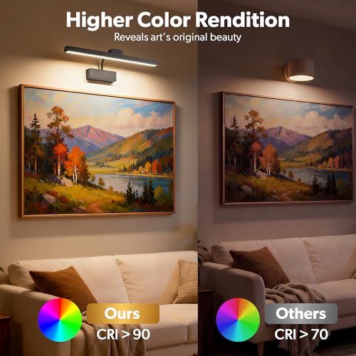 3 Pack Picture Light for Wall, 15'' Wireless Rechargeable 5000mAh Art Light with Remote, Dimmable Magnetic LED Painting Light, Battery Operated Wall Light for Display Gallery, Hallway, Living Room