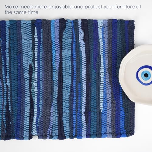 RAJRANG Navy Blue Chindi Cotton Placemats Set of 6 – Reversible Woven Table Mats 13x19 Inch for Dining Room, Kitchen, or Coffee Table Use - color: Navy