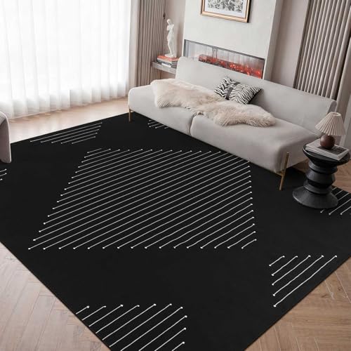 LIVEBOX Boho Black Area Rug 8 x 10 for Living Room, Bedroom Washable Moroccan Cotton Rugs, Large Carpet Thin Indoor Floor Rug for Dining Room, Home Office - color: Black, size: 8' x 10' (Rectangular)
