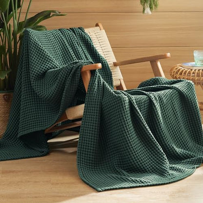 Bedsure Lightweight 100% Cotton Waffle Blanket, Twin XL, Dark Green - color: Dark Green, size: Twin Xl (66" X 90")