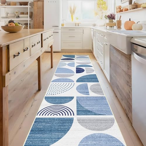 MUJOO Runner Rug Washable,Blue 2x8 Area Rugs Non Slip Modern Abstract - color: Blue and Grey, size: 2' x 8' (Rectangular)
