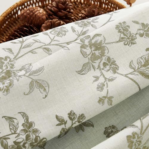 jinchan Green Linen Floral Kitchen Tier Curtains and Valance Set 3 Pieces - color: Alisa | Green on Linen, size: 26"W x 24"L (Pack of 3)