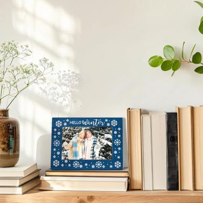 Blue Snowflake Picture Frame, Hello Winter Photo Frame 4x6 - color: blue snowflake