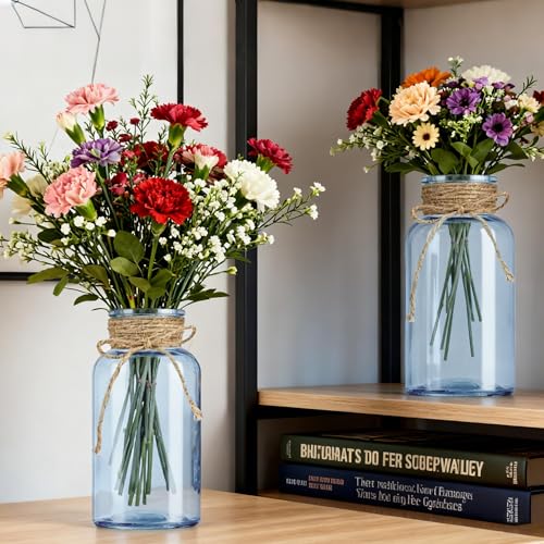 12 Pack Mason Jar Vases for Centerpieces, Blue Glass Flower Vase - color: Blue