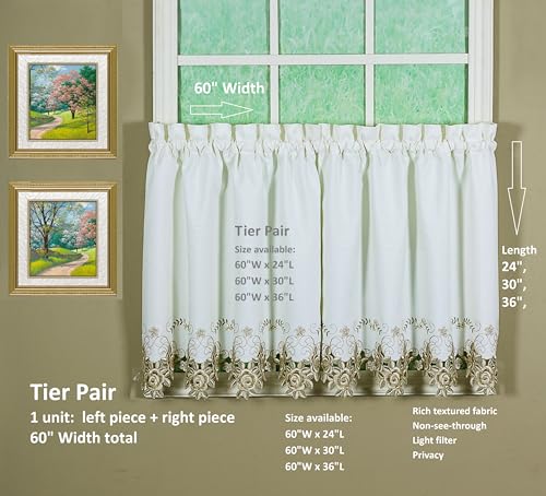 Today's Curtain Verona Reverse Embroidery Tier, 24", Ecru/Antique, 60" W X 24" L - color: Ecru/Antique, size: 60"W x 24"L (Pack of 1)