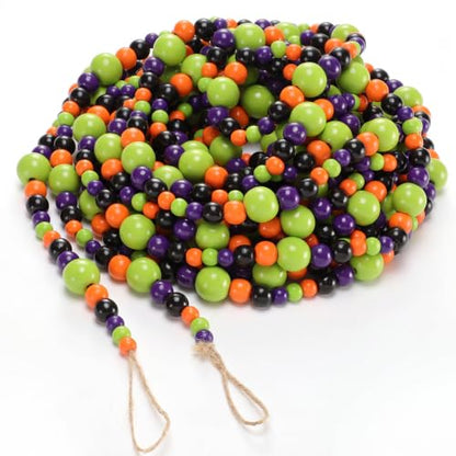 Giegxin 1 Pcs Halloween Wooden Bead Garland, Black, Orange, Green, Purple - color: Black, Orange, Green, Purple