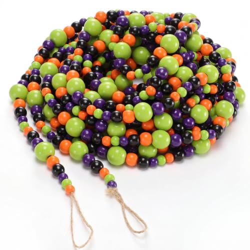 Giegxin 1 Pcs Halloween Wooden Bead Garland, Black, Orange, Green, Purple - color: Black, Orange, Green, Purple
