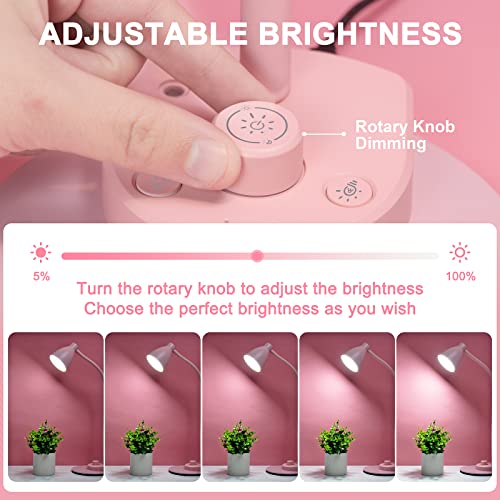 BOHON Cute Desk Lamp with USB Charging Port, 3 Color Modes Dimmable, Pink - color: Pink