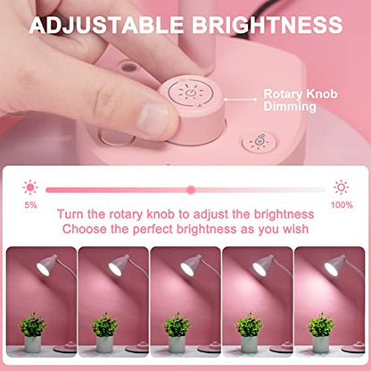 BOHON Cute Desk Lamp with USB Charging Port, 3 Color Modes Dimmable, Pink - color: Pink