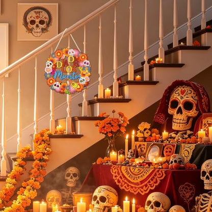 COCHIE Día De Los Muertos Sugar Skulls Door Decorations Welcome Sign - style: Death
