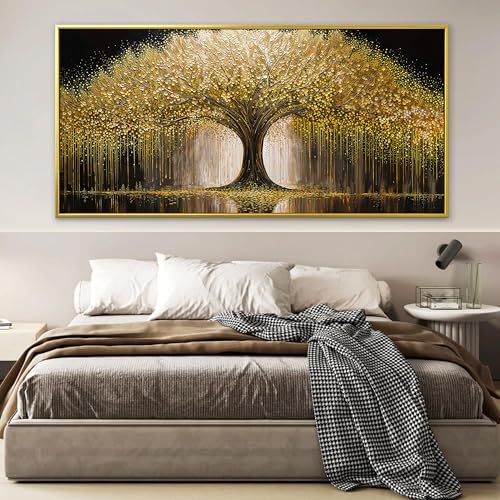 Gold Framed Wall Art Decor 29.5"x58" Tree Of Life Wall Art For Living Room - color: HX5D, size: 59"L x 29"W