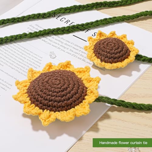 2 Pack Boho Handmade Flower Curtain Tiebacks & Holdbacks, Sunflower - color: Sunflower