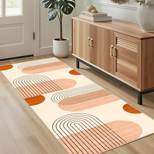 Boho Runner Rug 2x6 for Hallway Kitchen Bedroom, Mid Century Modern Runner Rugs Machine Washable Geometric Rug Non-Slip Printed Low-Pile Floor Carpet Mat for Living Room Bathroom Laundry, Orange - color: Boho, size: 2'x6'