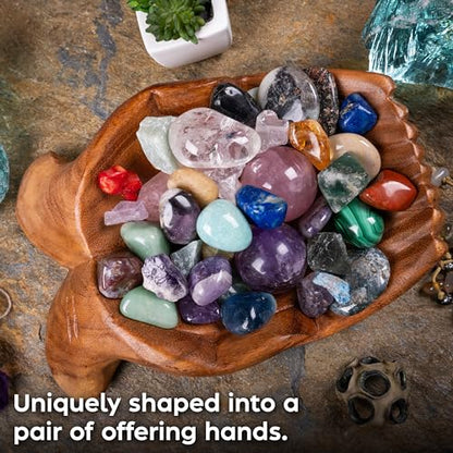 Wooden Hands Bowl, Crystal Display, Rock Display, Natural, Large - color: Natural, size: L