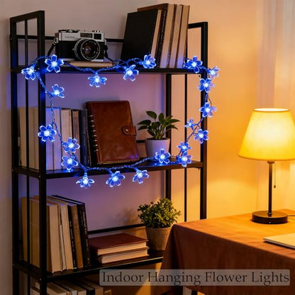 USB & Battery Lighted 10ft 30 LED Decorative Blue Fairy Flower String Light - color: Blue