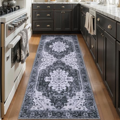 Ciicool 2x6ft Runner Rug,Small Throw Runners for Hallway Kitchen Entryway - color: Grey/Black, size: 2' x 6' (Runner)