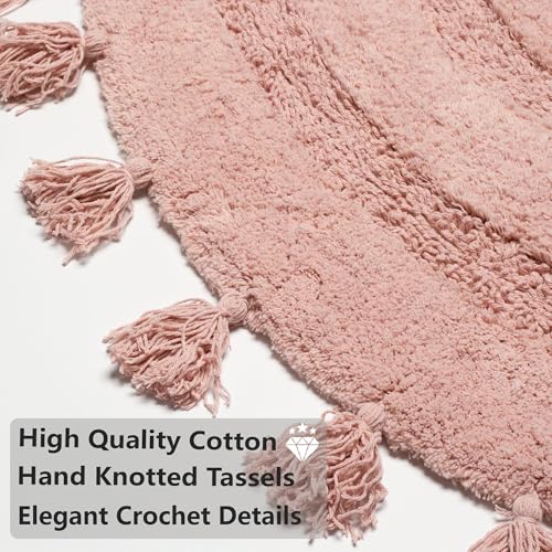 KOEXM Half Circle Crochet Cotton Rugs with Tassels Soft Hand-Woven - color: Blush Pink, size: 2' x 3'4" (Semicircular)
