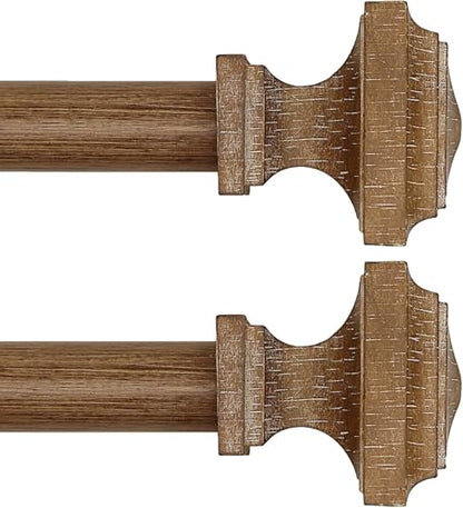 2 Pack Boho Rustic Adjustable Wood Curtain Rod 32-144 Inch, Wood - color: Wood Grain, size: 32'' - 150'' (2 Pack)