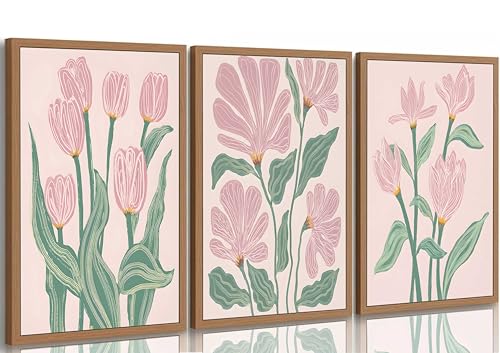 hijyord 3 Pcs Pink Tulips Flowers Canvas Wall Art Unframed - color: Poster, size: 16"L x 12"W
