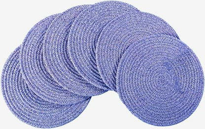 6 Pack Woven Placemats Large Table Mats, 13.8 inches Round Farmhouse Heat Dinner Plate Mat Set - Cotton Braided Placemats - Boho Charger Plate - Hot Pads Pot Holder Mats for Kitchen - color: Rainbow Blue, size: Round Set of 6