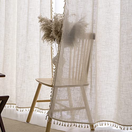 Natural Linen Blended Farmhouse Curtains Boho Country Style, W40 x L84, 2 Panels - color: Natural, size: 40"W x 84"L (Pack of 2)