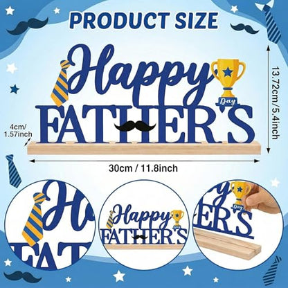 Fathers Day Table Decor Centerpiece, Blue Metal Table Sign - style: Happy Fathers Day