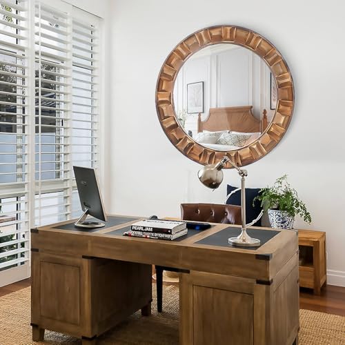 36 Inch Large Round Solid Wood Wall Mirror - color: A1 - Round - 36x36 in
