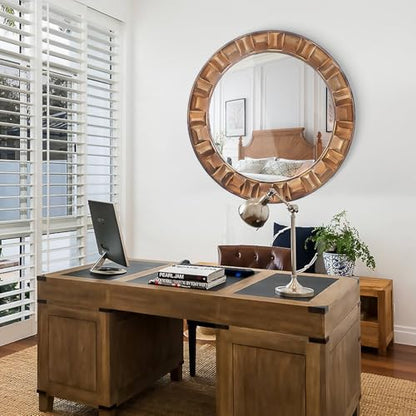 36 Inch Large Round Solid Wood Wall Mirror - color: A1 - Round - 36x36 in