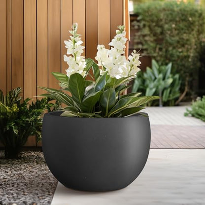 Kante Large Round Bowl Black Concrete Planter 20" Dia, Outdoor - color: Black, size: 19.9" d