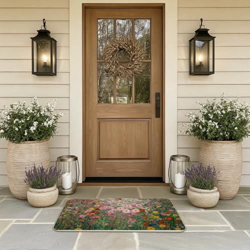 Gustav Klimt Style Wildflower Field Door Mat Entrance 17x30 Inch - color: Flowers