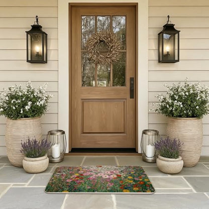 Gustav Klimt Style Wildflower Field Door Mat Entrance 17x30 Inch - color: Flowers