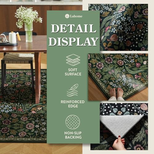 Lahome Olive Green Botanical Rug, 3x5 Washable Floral Entryway Rug - color: Green, size: 3' x 5'