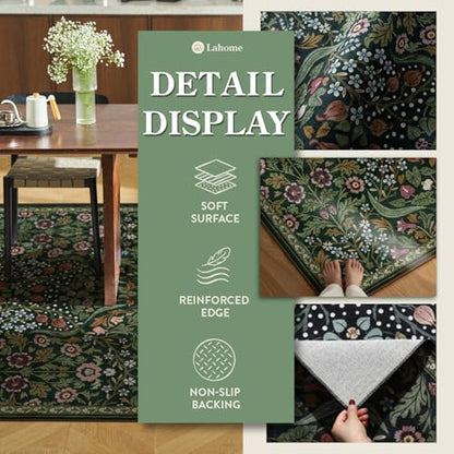 Lahome Olive Green Botanical Rug, 3x5 Washable Floral Entryway Rug - color: Green, size: 3' x 5'