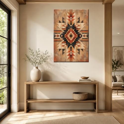 Southwestern Geometric Wall Decor, Rustic Desert Pattern Artwork, Boho Tribal Style Decor for Bedroom Office (Framed,Wrapped Canvas,24 * 36inch) - size: 24*36inch