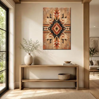 Southwestern Geometric Wall Decor, Rustic Desert Pattern Artwork, Boho Tribal Style Decor for Bedroom Office (Framed,Wrapped Canvas,24 * 36inch) - size: 24*36inch