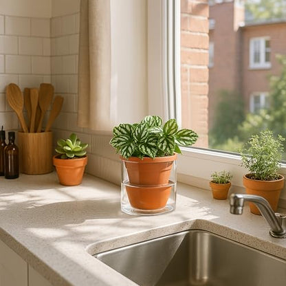 D'vine Dev Self Watering Terracotta Planter Pot, 4 in, 37-X-A-1 - color: Terracotta, size: 4 Inch
