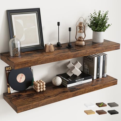 40 Inch Floating Shelves, 9"Deep Wall Shelf, 60 Lbs Capacity, Brown, 2pcs - color: Brown, size: 40"Wx9"Dx1.5"H