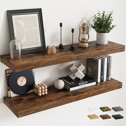 40 Inch Floating Shelves, 9"Deep Wall Shelf, 60 Lbs Capacity, Brown, 2pcs - color: Brown, size: 40"Wx9"Dx1.5"H