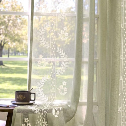 jinchan Floral Sheer Curtains, Back Tab 50x84 Inch, 2 Panels Green - color: S | Green, size: 50"W x 84"L (Pack of 2)